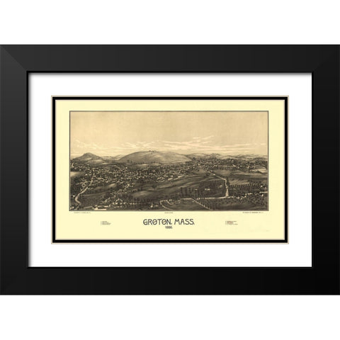 Groton Massachusetts - Burleigh 1886  Black Modern Wood Framed Art Print with Double Matting by Burleigh