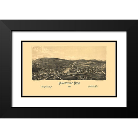 Graniteville Massachusetts - Burleigh 1886  Black Modern Wood Framed Art Print with Double Matting by Burleigh
