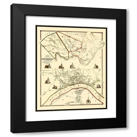 Haverhil Massachusetts Landowner - Jaques 1851 Black Modern Wood Framed Art Print with Double Matting by Jaques