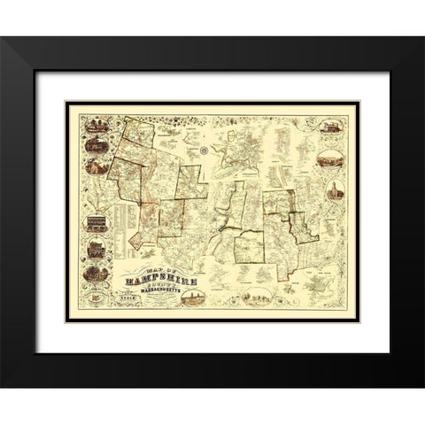 Hampshire Massachusetts - Barker 1854 Black Modern Wood Framed Art Print with Double Matting by Barker