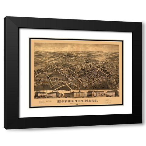 Hopkinton Massachusetts - Bailey 1880  Black Modern Wood Framed Art Print with Double Matting by Bailey