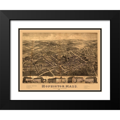 Hopkinton Massachusetts - Bailey 1880  Black Modern Wood Framed Art Print with Double Matting by Bailey