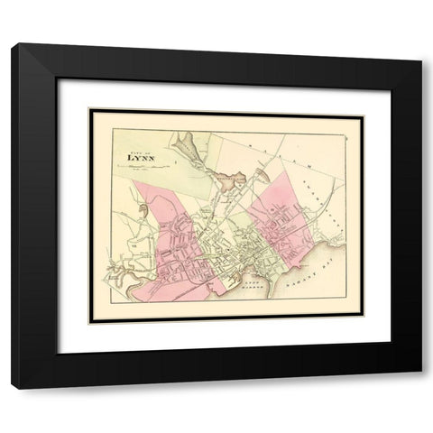 Lynn Massachusetts - Walling 1871 Black Modern Wood Framed Art Print with Double Matting by Walling