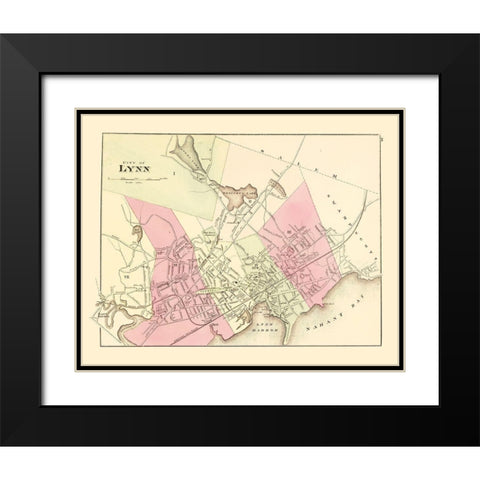 Lynn Massachusetts - Walling 1871 Black Modern Wood Framed Art Print with Double Matting by Walling