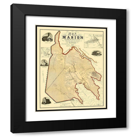Marion Massachusetts - Walling 1855 Black Modern Wood Framed Art Print with Double Matting by Walling