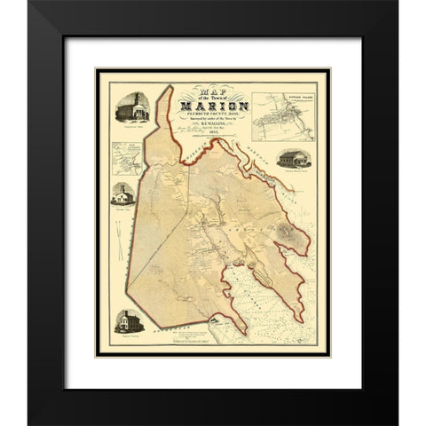 Marion Massachusetts - Walling 1855 Black Modern Wood Framed Art Print with Double Matting by Walling