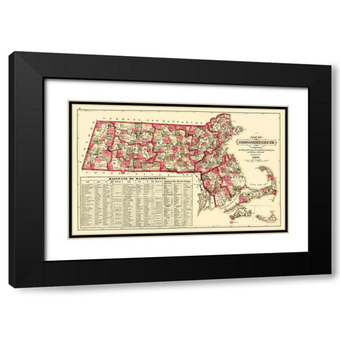 Massachusetts - Walling and Gray 1871 Black Modern Wood Framed Art Print with Double Matting by Walling