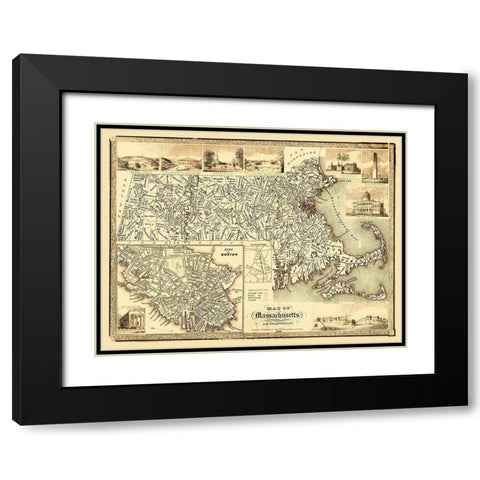Massachusetts - Goldthwait 1838 Black Modern Wood Framed Art Print with Double Matting by Goldthwait