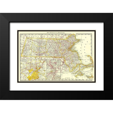 Massachusetts - Rand McNally 1879 Black Modern Wood Framed Art Print with Double Matting by Rand McNally