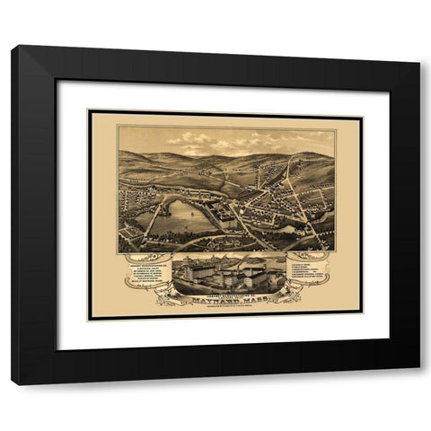 Maynard Massachusetts - Bailey 1879  Black Modern Wood Framed Art Print with Double Matting by Bailey