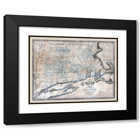 Massachusetts Rhode Island Connecticut - Bingham 1840  Black Modern Wood Framed Art Print with Double Matting by Bingham