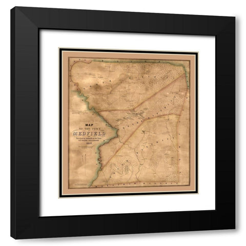 Medfield Massachusetts - Walling 1852  Black Modern Wood Framed Art Print with Double Matting by Walling