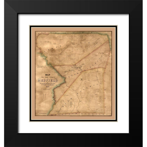 Medfield Massachusetts - Walling 1852  Black Modern Wood Framed Art Print with Double Matting by Walling