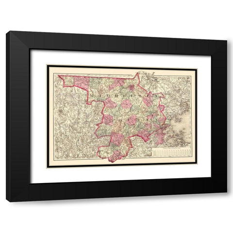 Middlesex Massachusetts - Walling 1871 Black Modern Wood Framed Art Print with Double Matting by Walling