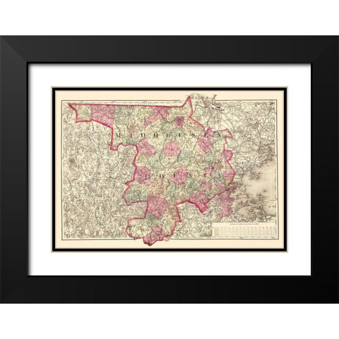 Middlesex Massachusetts - Walling 1871 Black Modern Wood Framed Art Print with Double Matting by Walling