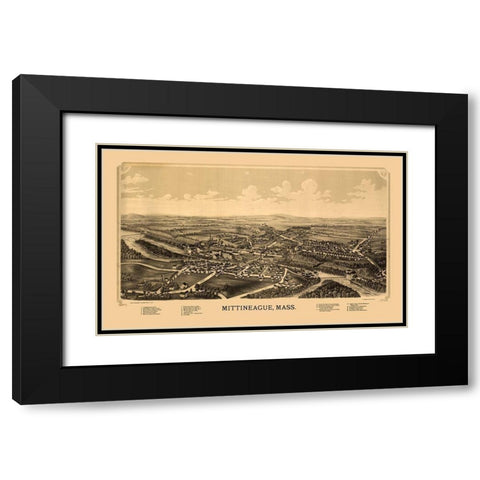 Mittineague Massachusetts - Burleigh 1889  Black Modern Wood Framed Art Print with Double Matting by Burleigh