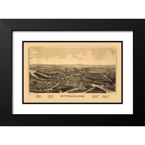 Mittineague Massachusetts - Burleigh 1889  Black Modern Wood Framed Art Print with Double Matting by Burleigh