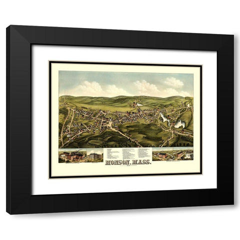 Monson Massachusetts - Bailey 1879  Black Modern Wood Framed Art Print with Double Matting by Bailey