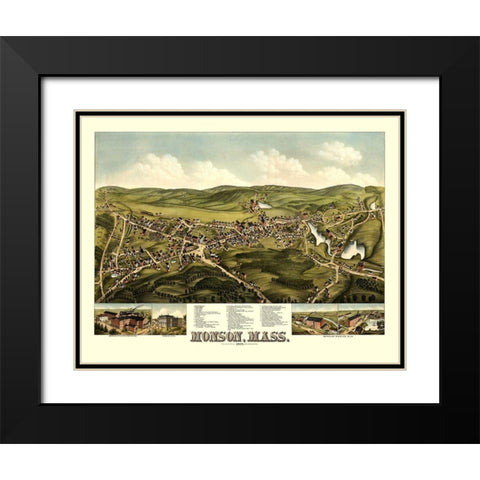 Monson Massachusetts - Bailey 1879  Black Modern Wood Framed Art Print with Double Matting by Bailey
