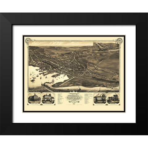 Nantucket Massachusetts - Stoner 1881 Black Modern Wood Framed Art Print with Double Matting by Stoner