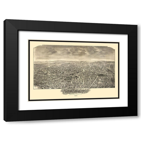 Newton Massachusetts - Bailey 1897 Black Modern Wood Framed Art Print with Double Matting by Bailey