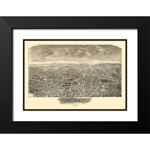 Newton Massachusetts - Bailey 1897 Black Modern Wood Framed Art Print with Double Matting by Bailey