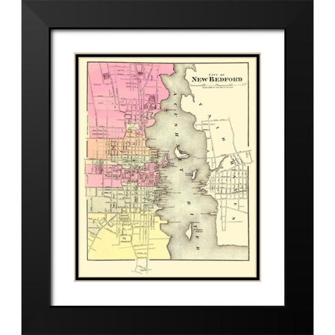 New Bedford Massachusetts - Walling 1871 Black Modern Wood Framed Art Print with Double Matting by Walling