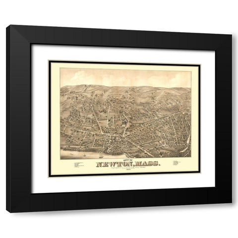 Newton Massachusetts - Bailey 1878  Black Modern Wood Framed Art Print with Double Matting by Bailey