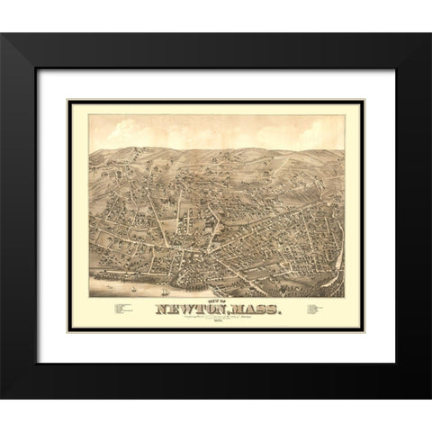 Newton Massachusetts - Bailey 1878  Black Modern Wood Framed Art Print with Double Matting by Bailey
