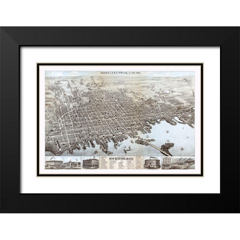 New Bedford Massachusetts - Wing 1876  Black Modern Wood Framed Art Print with Double Matting by Wing