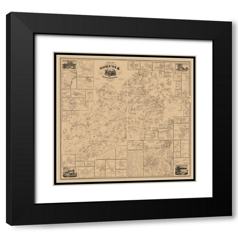 Norfolk County Massachusetts - Walling 1858 Black Modern Wood Framed Art Print with Double Matting by Walling