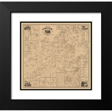 Norfolk County Massachusetts - Walling 1858 Black Modern Wood Framed Art Print with Double Matting by Walling