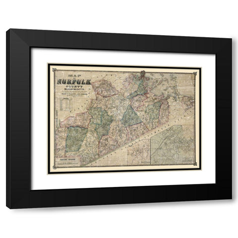 Norfolk County Massachusetts - Walling 1853 Black Modern Wood Framed Art Print with Double Matting by Walling