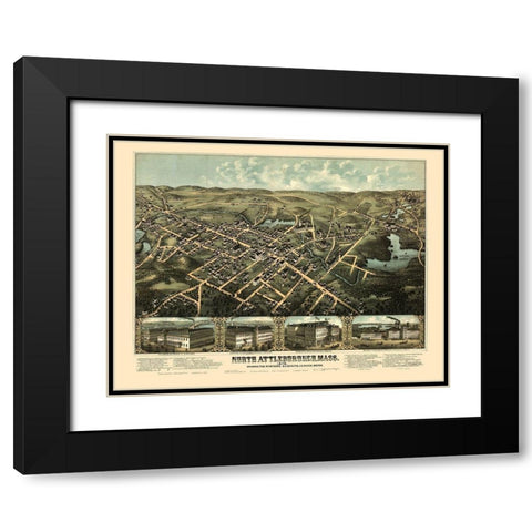 North Attleboro Massachusetts - Bailey 1878  Black Modern Wood Framed Art Print with Double Matting by Bailey