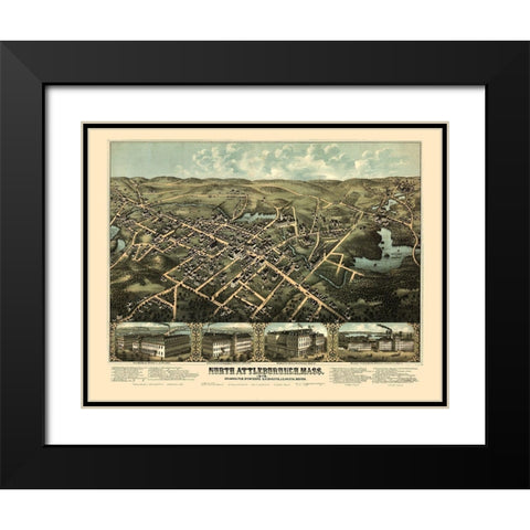 North Attleboro Massachusetts - Bailey 1878  Black Modern Wood Framed Art Print with Double Matting by Bailey