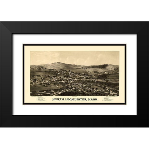 North Leominster Massachusetts - Burleigh 1887  Black Modern Wood Framed Art Print with Double Matting by Burleigh