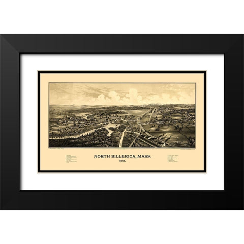 North Billerica Massachusetts - Burleigh 1887  Black Modern Wood Framed Art Print with Double Matting by Burleigh