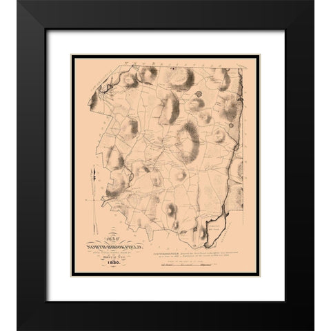 North Brookfield Massachusetts - Nye 1830  Black Modern Wood Framed Art Print with Double Matting by Nye