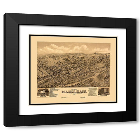 Palmer Massachusetts - Bailey 1879  Black Modern Wood Framed Art Print with Double Matting by Bailey