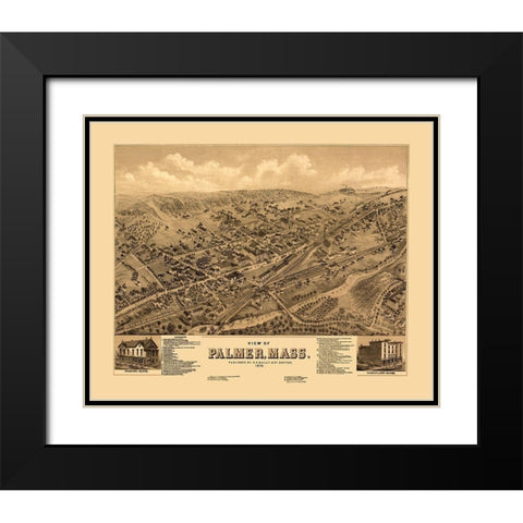 Palmer Massachusetts - Bailey 1879  Black Modern Wood Framed Art Print with Double Matting by Bailey