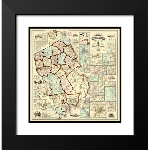 Plymouth Massachusetts - Walling 1857 Black Modern Wood Framed Art Print with Double Matting by Walling