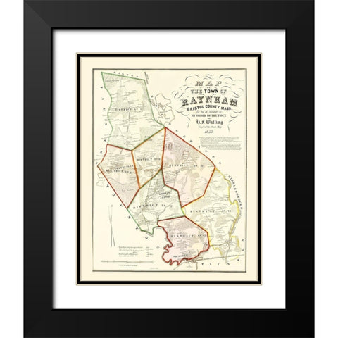 Raynham Massachusetts - Walling 1855 Black Modern Wood Framed Art Print with Double Matting by Walling
