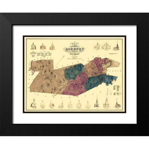 Roxbury Massachusetts - Boynton 1849 Black Modern Wood Framed Art Print with Double Matting by Boynton