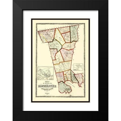 Rochester Massachusetts - Walling 1856 Black Modern Wood Framed Art Print with Double Matting by Walling