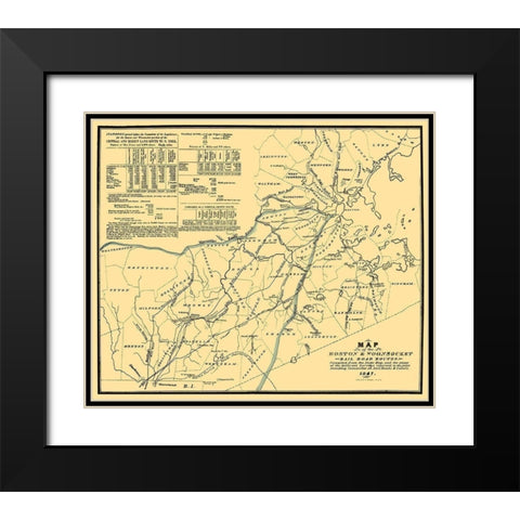 Boston and Woonsocket Railroad - Bouve 1847 Black Modern Wood Framed Art Print with Double Matting by Bouve