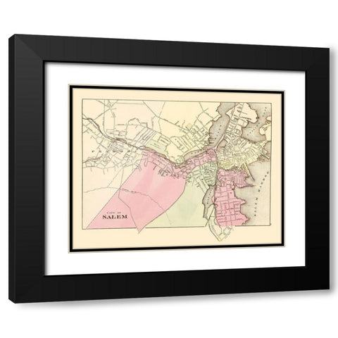 Salem Massachusetts - Walling 1871 Black Modern Wood Framed Art Print with Double Matting by Walling