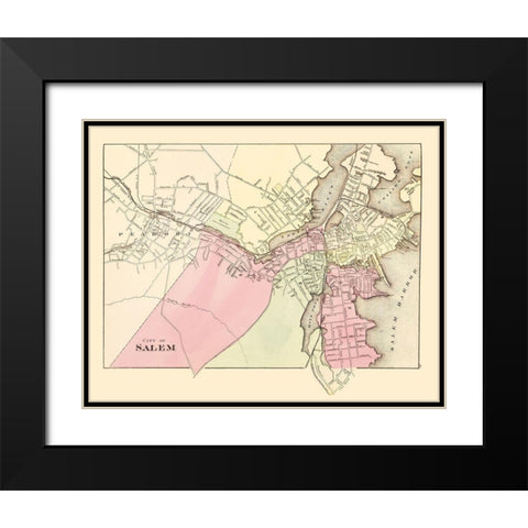 Salem Massachusetts - Walling 1871 Black Modern Wood Framed Art Print with Double Matting by Walling