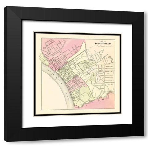 Springfield Massachusetts - Walling 1871 Black Modern Wood Framed Art Print with Double Matting by Walling