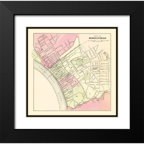 Springfield Massachusetts - Walling 1871 Black Modern Wood Framed Art Print with Double Matting by Walling