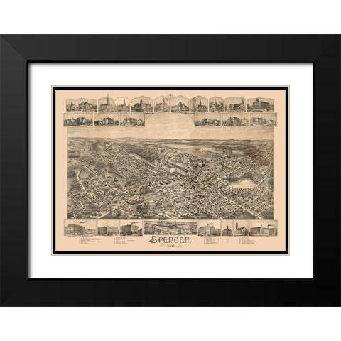 Spencer Massachusetts -1892 Black Modern Wood Framed Art Print with Double Matting by Unknown